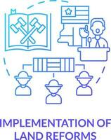 Implementation of land reforms blue gradient concept icon. Increasing farming productivity abstract idea thin line illustration. Isolated outline drawing vector