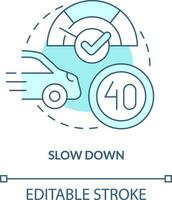 Slow down turquoise concept icon. Adjust your speed at night. Driving safety at night abstract idea thin line illustration. Isolated outline drawing. Editable stroke vector