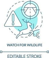 Watch for wildlife turquoise concept icon. Slow down. Driving safety at night abstract idea thin line illustration. Isolated outline drawing. Editable stroke vector