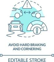 Avoid hard braking and cornering turquoise concept icon. Commercial drivers safety abstract idea thin line illustration. Isolated outline drawing. Editable stroke vector