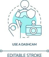 Use dashcam turquoise concept icon. Driving safety for commercial drivers abstract idea thin line illustration. Isolated outline drawing. Editable stroke vector