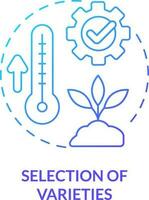 Selection of varieties blue gradient concept icon. Heat tolerant plants. Farming productivity abstract idea thin line illustration. Isolated outline drawing vector