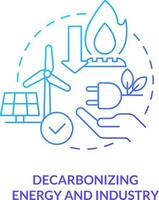 Decarbonizing energy and industry blue gradient concept icon. Renewable sources. Global net zero goal abstract idea thin line illustration. Isolated outline drawing vector