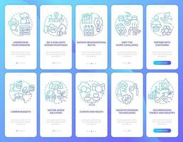 Transforming to net zero blue gradient onboarding mobile app screen. Pollution walkthrough 5 steps graphic instructions with linear concepts. UI, UX, GUI template vector