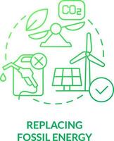 Replacing fossil energy green gradient concept icon. Reducing CO2 concentration. Net zero strategy abstract idea thin line illustration. Isolated outline drawing vector