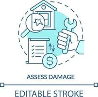 Assess damage turquoise concept icon. Storm safety abstract idea thin line illustration. Inspection. Real estate repair. Isolated outline drawing. Editable stroke vector