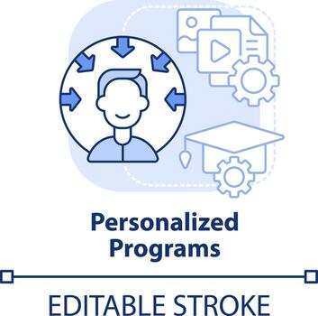 Personalized programs light blue concept icon. Microlearning practice abstract idea thin line illustration. Manage course. Isolated outline drawing. Editable stroke vector