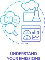 Understand your emissions blue gradient concept icon. Pollution control. Transforming to net zero abstract idea thin line illustration. Isolated outline drawing vector