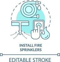 Install fire sprinklers turquoise concept icon. Wild fire safety abstract idea thin line illustration. Protection system. Isolated outline drawing. Editable stroke vector