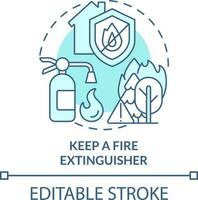 Keep fire extinguisher turquoise concept icon. Surviving wildfire at home abstract idea thin line illustration. Emergency. Isolated outline drawing. Editable stroke vector