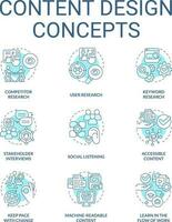 Content design turquoise concept icons set. Information about business. Service idea thin line color illustrations. Isolated symbols. Editable stroke vector