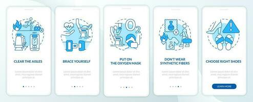 Surviving air accident blue onboarding mobile app screen. Walkthrough 5 steps editable graphic instructions with linear concepts. UI, UX, GUI template vector