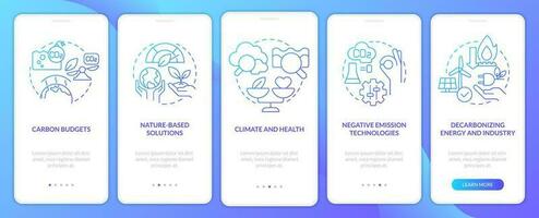 Global net zero goals blue gradient onboarding mobile app screen. Carbon walkthrough 5 steps graphic instructions with linear concepts. UI, UX, GUI template vector