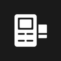 Card payment terminal dark mode glyph ui icon. Billing option. E commerce. User interface design. White silhouette symbol on black space. Solid pictogram for web, mobile. Vector isolated illustration