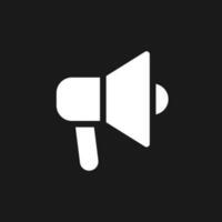 Handheld megaphone dark mode glyph ui icon. Announce about sales. User interface design. White silhouette symbol on black space. Solid pictogram for web, mobile. Vector isolated illustration