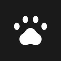 Pet paw dark mode glyph ui icon. Goods for domestic animals. User interface design. White silhouette symbol on black space. Solid pictogram for web, mobile. Vector isolated illustration