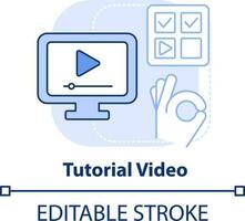 Tutorial video light blue concept icon. Microlearning type abstract idea thin line illustration. Instructional method. Isolated outline drawing. Editable stroke vector