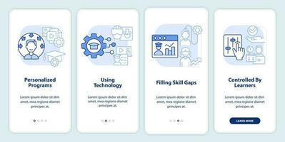 microaprendizaje métodos ligero azul inducción móvil aplicación pantalla. recorrido 4 4 pasos editable gráfico instrucciones con lineal conceptos. ui, ux, gui modelo vector