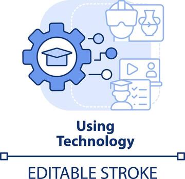 utilizando tecnología ligero azul concepto icono. micro aprendizaje estrategia resumen idea Delgado línea ilustración. vr capacitación. aislado contorno dibujo. editable carrera vector