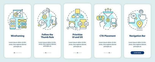 móvil sitio web desarrollo inducción móvil aplicación pantalla. recorrido 5 5 pasos editable gráfico instrucciones con lineal conceptos. ui, ux, gui modelo vector