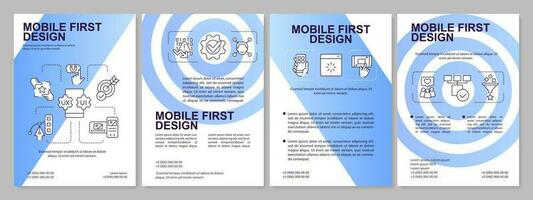 Mobile first design blue brochure template. Leaflet design with linear icons. Editable 4 vector layouts for presentation, annual reports