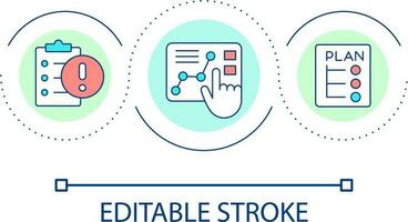 negocio plan lazo concepto icono. datos análisis presentación. crisis administración proyecto resumen idea Delgado línea ilustración. aislado contorno dibujo. editable carrera vector