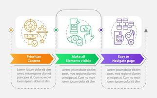 móvil diseño recomendaciones rectángulo infografía modelo. datos visualización con 3 pasos. editable cronograma informacion cuadro. flujo de trabajo diseño con línea íconos vector