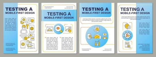 Testing mobile first design blue brochure template. Leaflet design with linear icons. Editable 4 vector layouts for presentation, annual reports