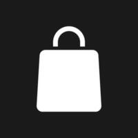 Shopping bag dark mode glyph ui icon. Online marketplace. Apparel shop. User interface design. White silhouette symbol on black space. Solid pictogram for web, mobile. Vector isolated illustration