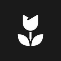 Flower dark mode glyph ui icon. Floral shop. Retail florist. User interface design. White silhouette symbol on black space. Solid pictogram for web, mobile. Vector isolated illustration