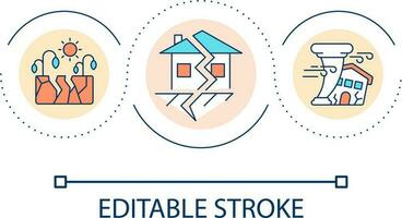 Natural disaster loop concept icon. Climate changes. Global warming impact. Extreme weather conditions abstract idea thin line illustration. Isolated outline drawing. Editable stroke vector