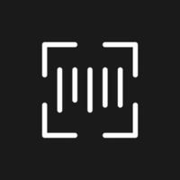 Scanning barcode dark mode glyph ui icon. Inventory management. User interface design. White silhouette symbol on black space. Solid pictogram for web, mobile. Vector isolated illustration