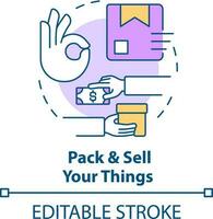 Manage belongings concept icon. Yard sale. Pack and sell your things abstract idea thin line illustration. Isolated outline drawing. Editable stroke vector