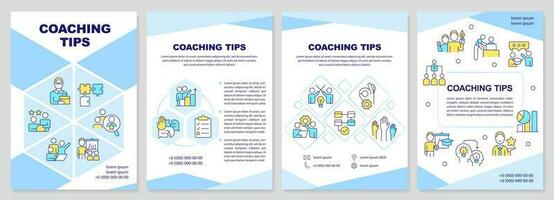 Coaching tips blue brochure template. Be role model to mentee. Leaflet design with linear icons. Editable 4 vector layouts for presentation, annual reports