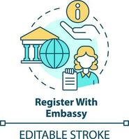 Register with embassy concept icon. Legal identification document. Consulate services abstract idea thin line illustration. Isolated outline drawing. Editable stroke vector