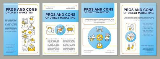 Pros and cons of direct marketing blue brochure template. Leaflet design with linear icons. Editable 4 vector layouts for presentation, annual reports