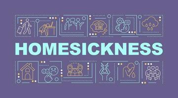 Homesickness word concepts violet banner. Expat depression. Infographics with editable icons on color background. Isolated typography. Vector illustration with text