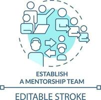 Establish mentorship team turquoise concept icon. Coaching tip abstract idea thin line illustration. Attract participants. Isolated outline drawing. Editable stroke vector