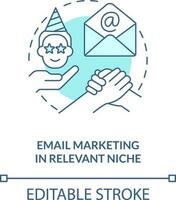 Email marketing in relevant niche turquoise concept icon. Leads conversion process abstract idea thin line illustration. Isolated outline drawing. Editable stroke vector