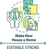 Make new house home concept icon. Adaptation to new place. Create comfort space abstract idea thin line illustration. Isolated outline drawing. Editable stroke vector