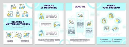 Starting mentoring program cyan brochure template. Benefits. Leaflet design with linear icons. Editable 4 vector layouts for presentation, annual reports