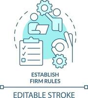 Establish firm rules turquoise concept icon. Tip for coaching abstract idea thin line illustration. Set boundaries. Isolated outline drawing. Editable stroke vector