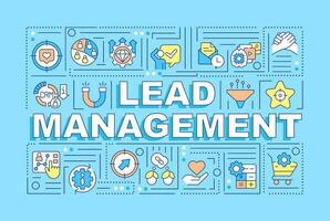 Lead management word concepts blue banner. Business strategy. Infographics with editable icons on color background. Isolated typography. Vector illustration with text