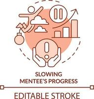 Slowing mentee progress terracotta concept icon. Toxic mentoring abstract idea thin line illustration. Handcuff trainee. Isolated outline drawing. Editable stroke vector