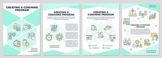 Creating coaching program mint brochure template. Leaflet design with linear icons. Editable 4 vector layouts for presentation, annual reports