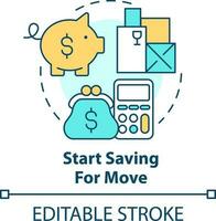 Start saving for move concept icon. Manage travel costs. Moving on budget advice abstract idea thin line illustration. Isolated outline drawing. Editable stroke vector