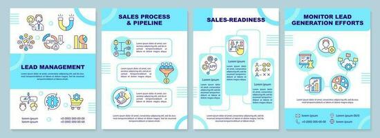 Lead management blue brochure template. Marketing. Leaflet design with linear icons. Editable 4 vector layouts for presentation, annual reports