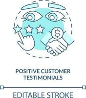 Positive customer testimonials turquoise concept icon. Practice of leads conversion abstract idea thin line illustration. Isolated outline drawing. Editable stroke vector