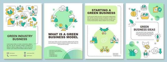 Ecological industry business green brochure template. Leaflet design with linear icons. Editable 4 vector layouts for presentation, annual reports