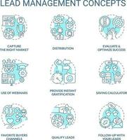 Lead management turquoise concept icons set. Marketing strategy for business idea thin line color illustrations. Isolated symbols. Editable stroke vector